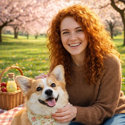 Весенний пикник с корги — AI промт для GPT Image 1.5