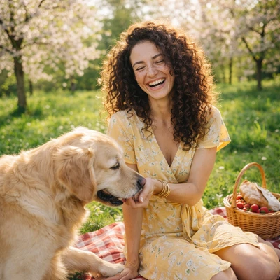 Весенний пикник с верным другом — AI промт для GPT Image 1.5