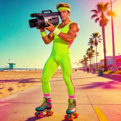 Влогер из 80-х на роликах — AI промт для Seedream 4.5