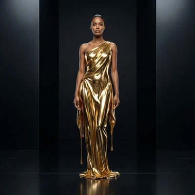 Высокая мода: Скульптурное платье из жидкого золота — AI промт для Nano Banana Pro