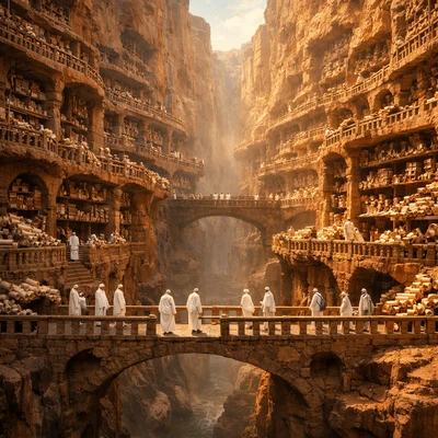 Забытый город-библиотека в скалах — AI промт для GPT Image 1.5