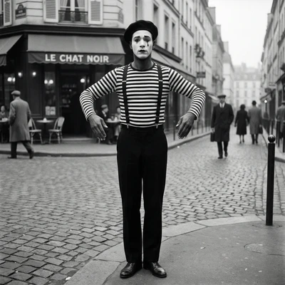 Загадочный мим в стиле французского кино — AI промт для Nano Banana Pro