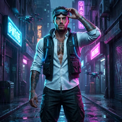 Защитник кибер-города — AI промт для Nano Banana Pro
