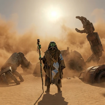 Защитник кибер-пустоши — AI промт для Nano Banana Pro