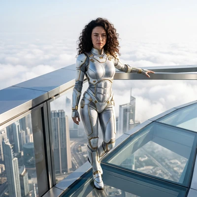 Защитница небесного мегаполиса — AI промт для Nano Banana Pro