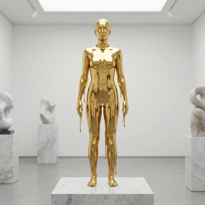 Живая статуя из жидкого золота — AI промт для Nano Banana Pro