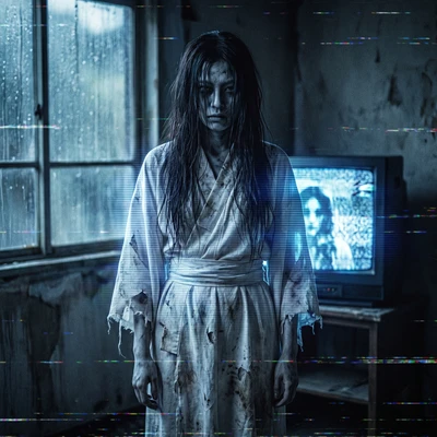 Злой дух в стиле фильма «Звонок» — AI промт для Nano Banana Pro