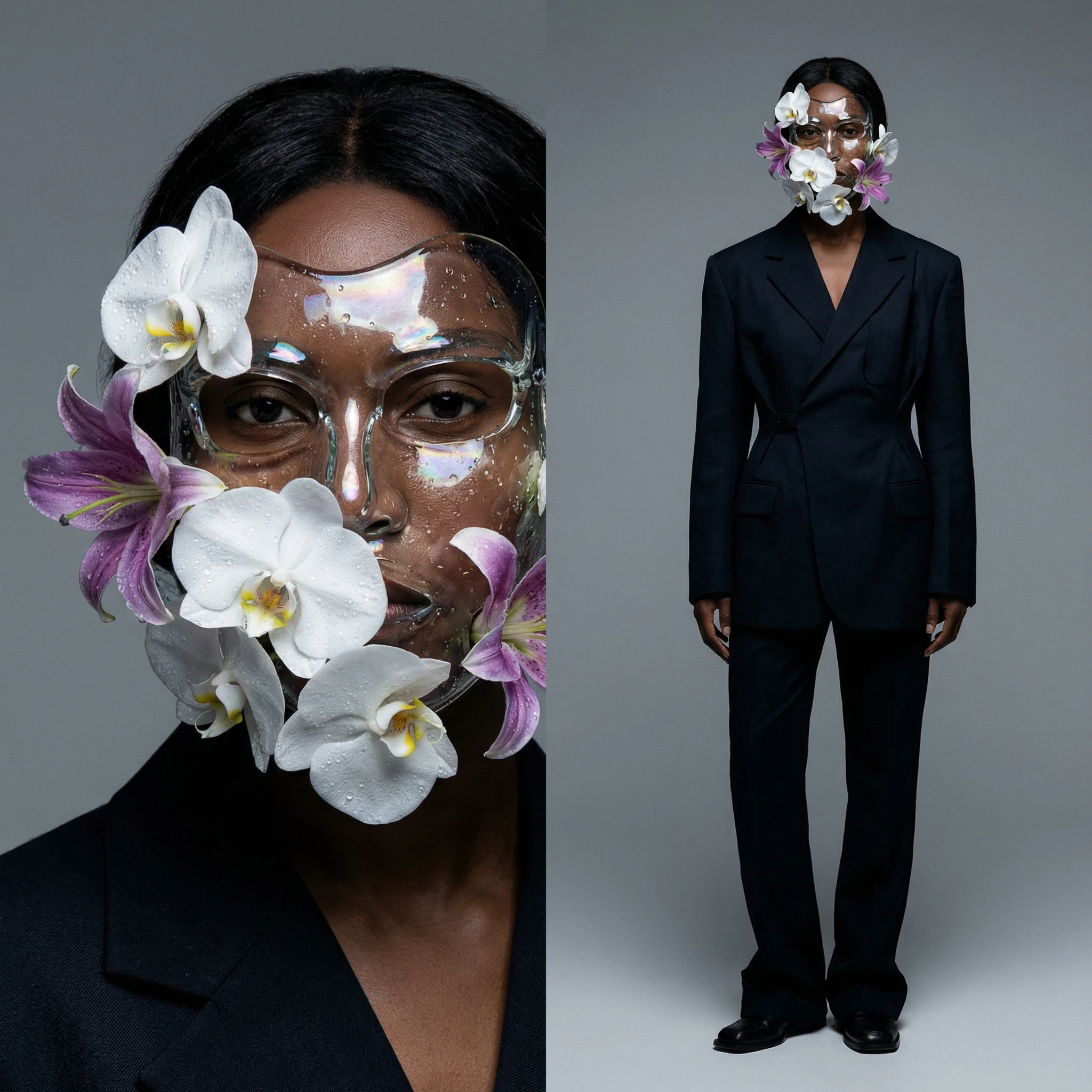 Тренд: Стеклянная маска с живыми цветами — Nano Banana Pro промт