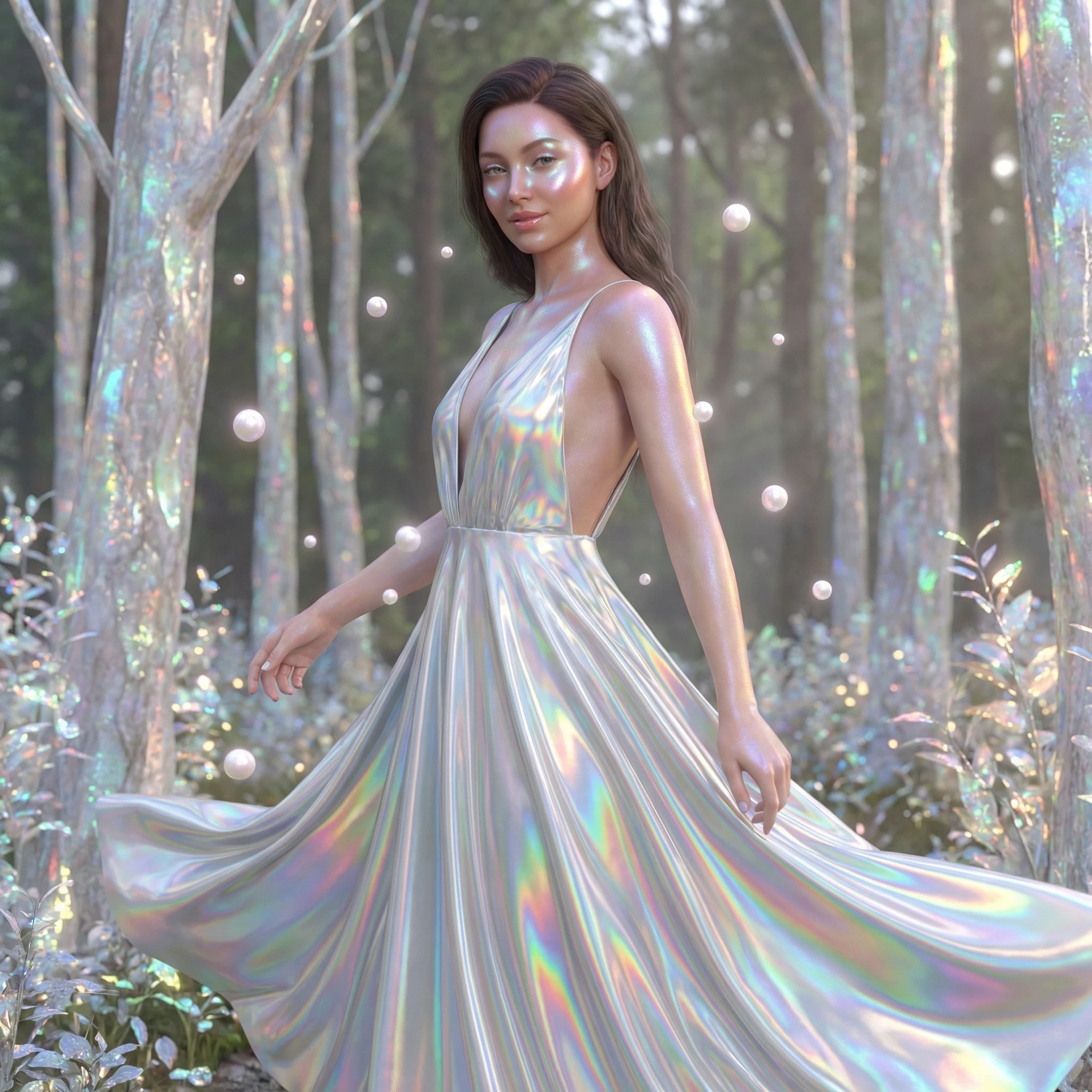 Цифровая нимфа в стиле «Iridiscent Glow» — Nano Banana Pro промт