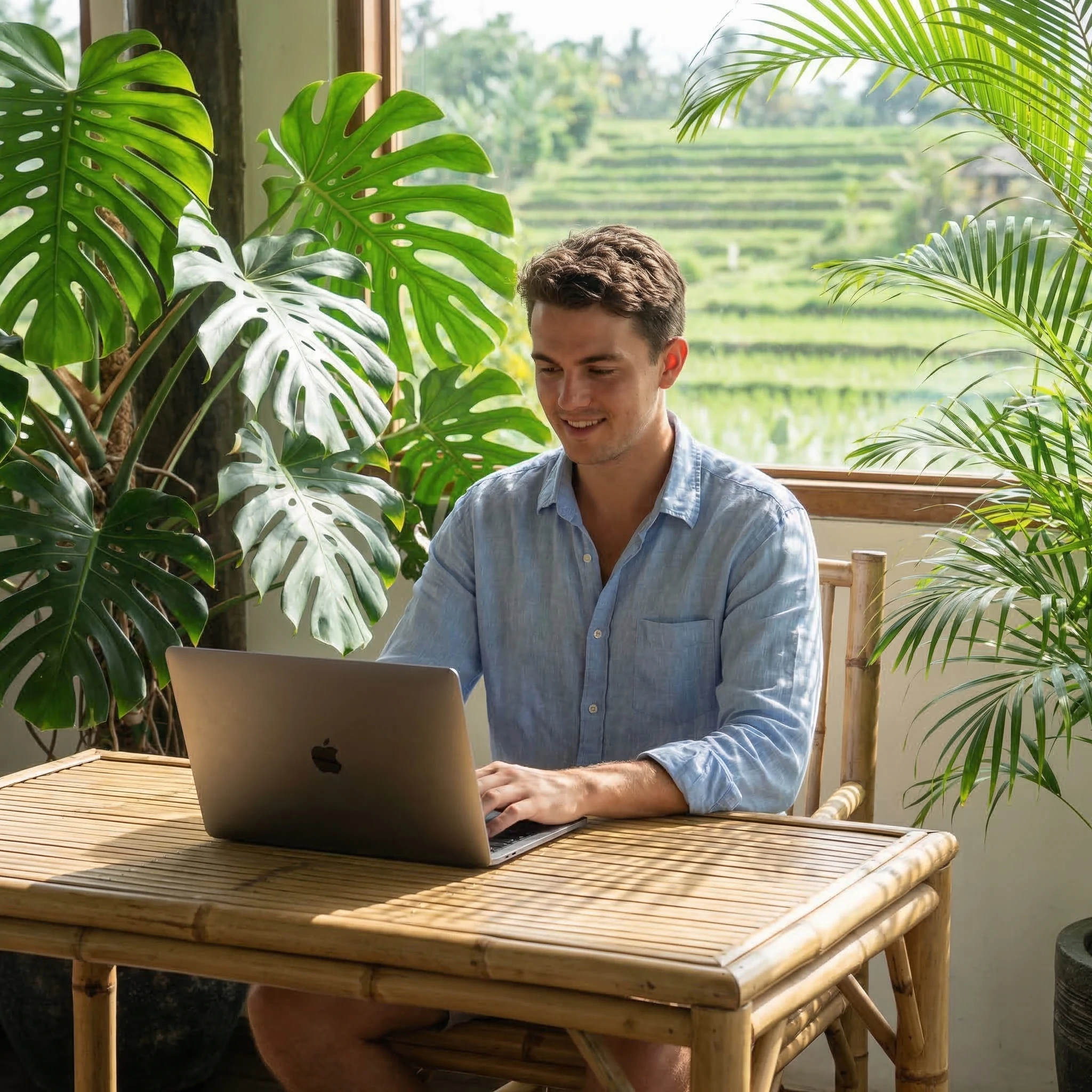 Цифровой кочевник в балийском коворкинге — Nano Banana Pro промт