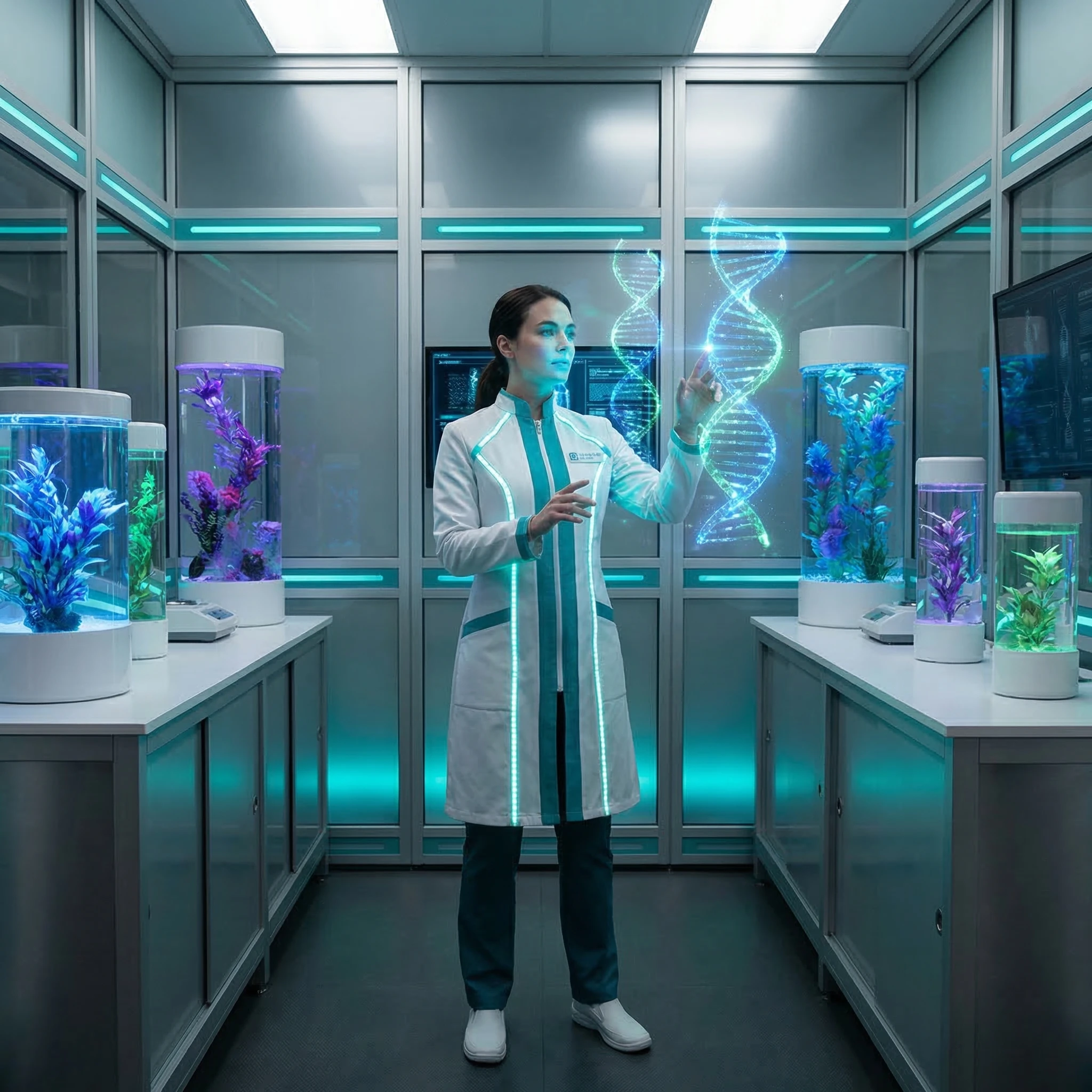 Ученый в био-лаборатории 2100 года — Nano Banana Pro промт