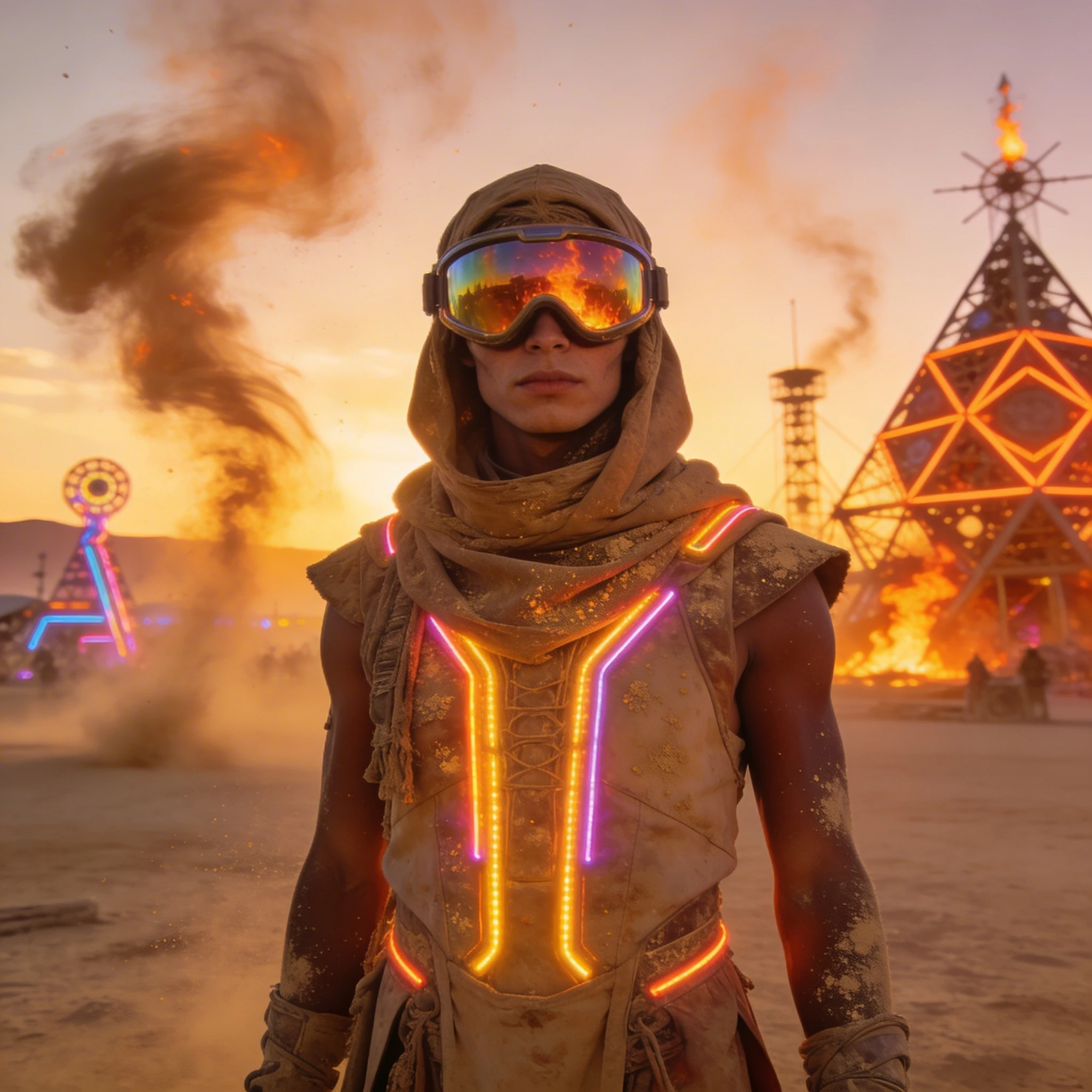 Укротитель грозы на фестивале Burning Man — Seedream 4.5 промт