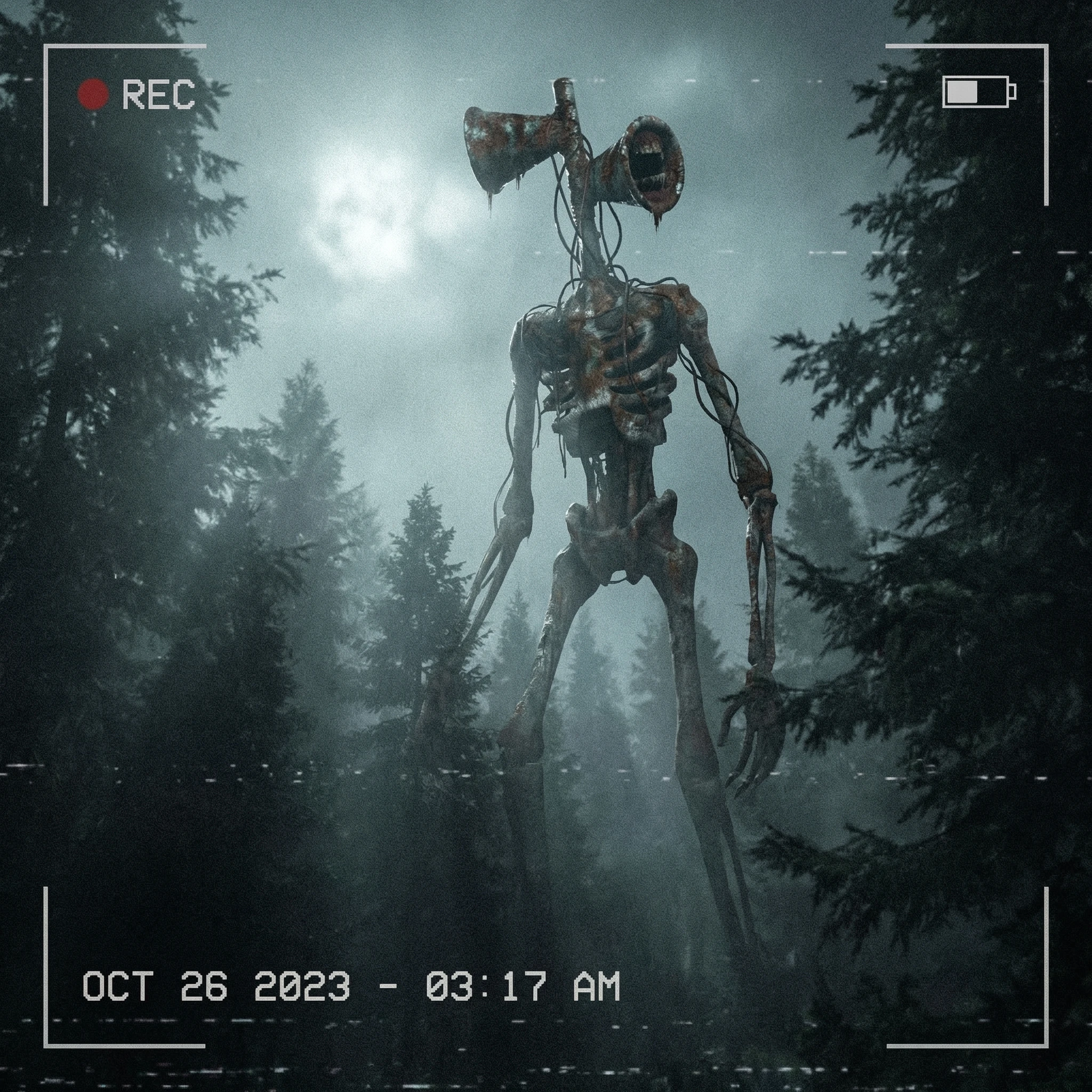 Ужас «Сиреноголовый» в лесу — Nano Banana Pro промт