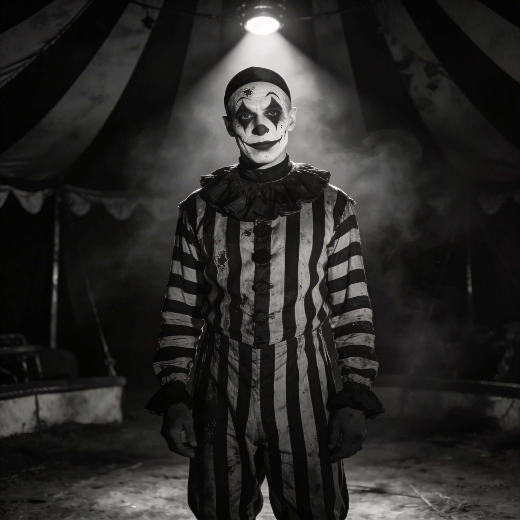 Ужас старого цирка: Клоун-мим — Seedream 4.5 промт