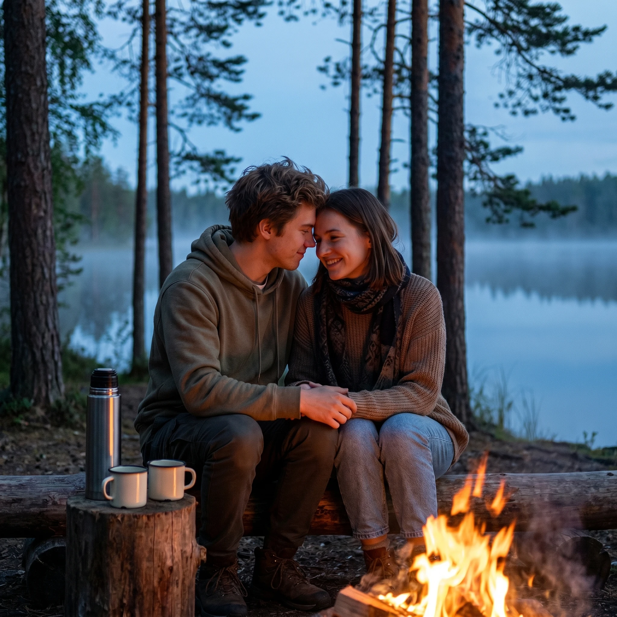 Вечер у костра в Карелии — Nano Banana Pro промт