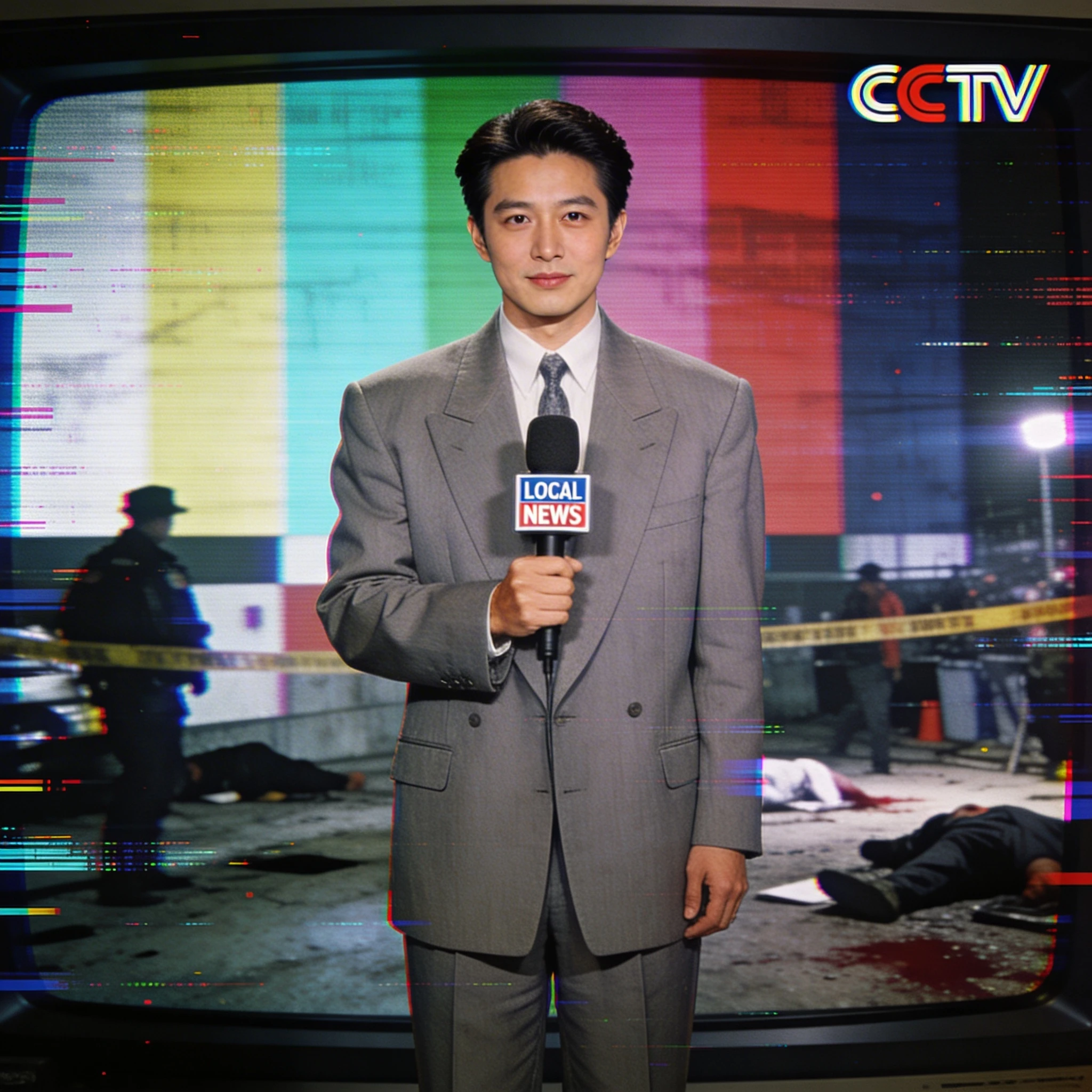 Ведущий криминальных новостей 90-х — Seedream 4.5 промт