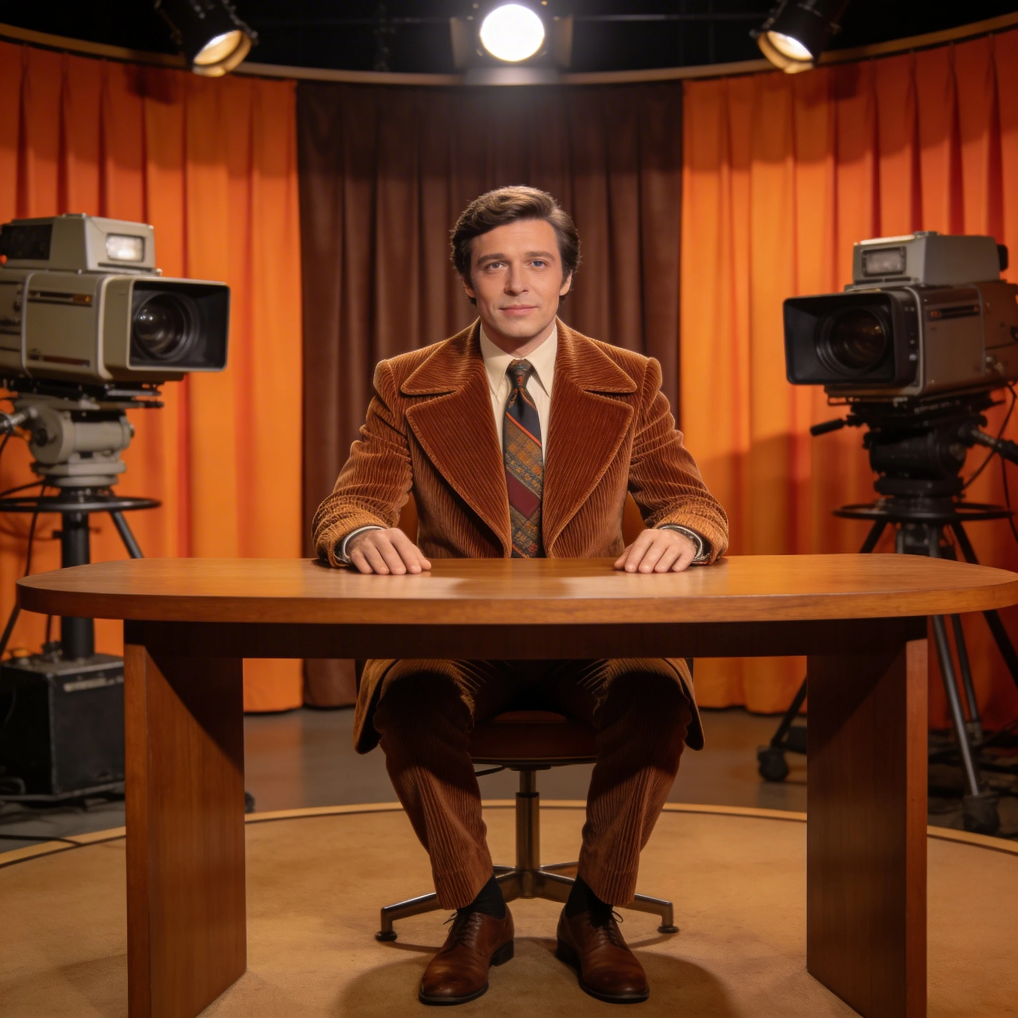 Ведущий вечернего шоу 1970-х — Seedream 4.5 промт