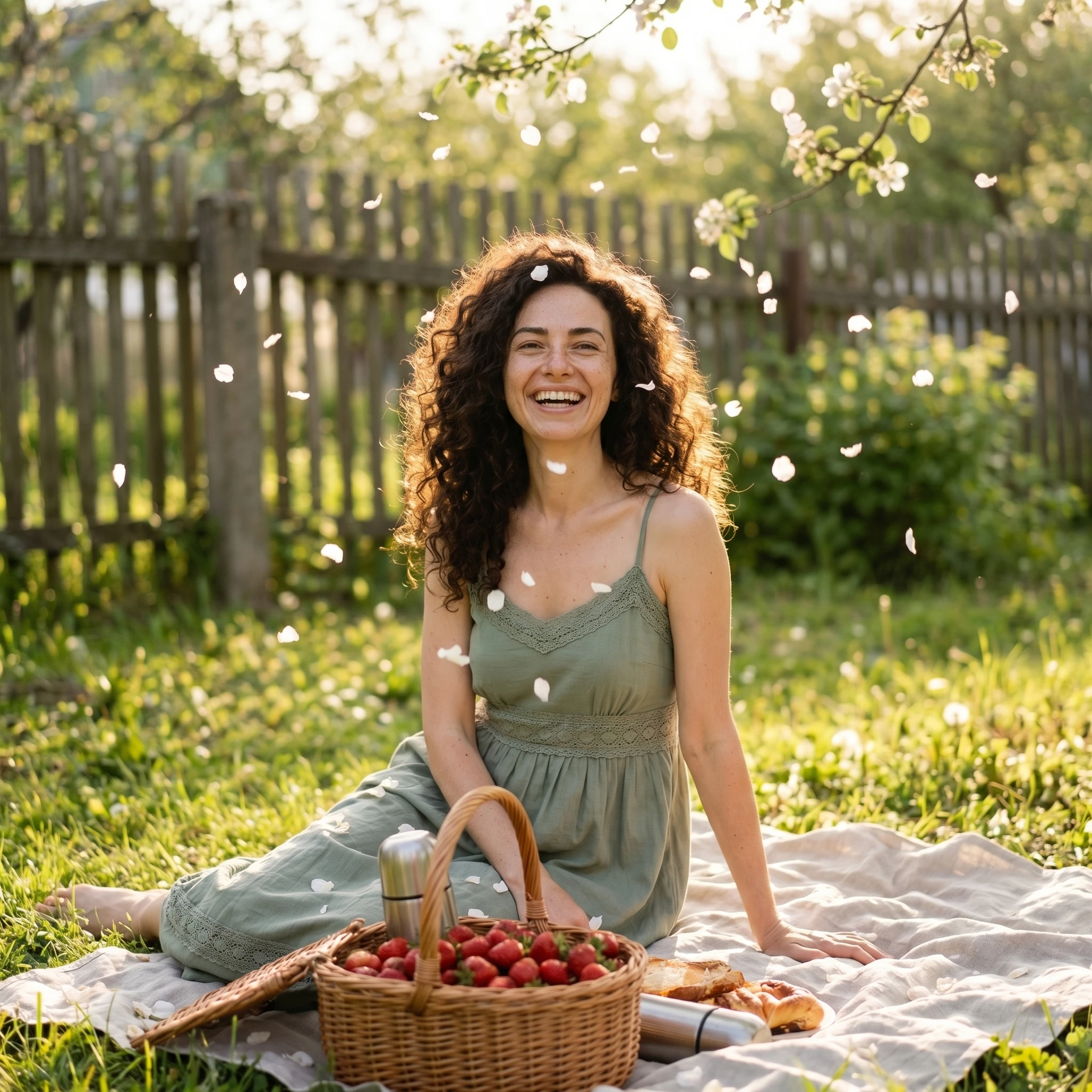 Весенний пикник в цветущем саду — Nano Banana Pro промт