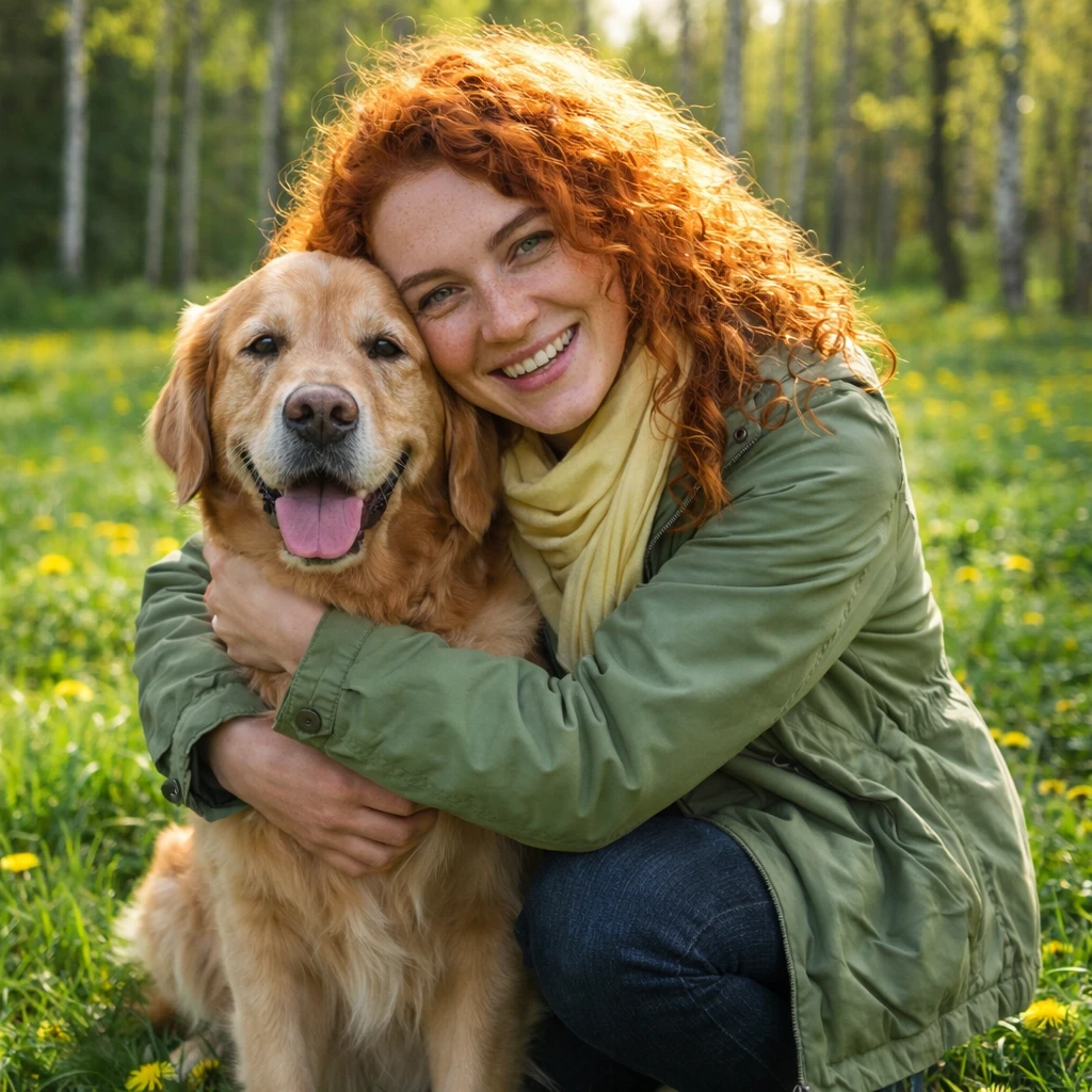 Весенняя прогулка с золотистым ретривером — GPT Image 1.5 промт