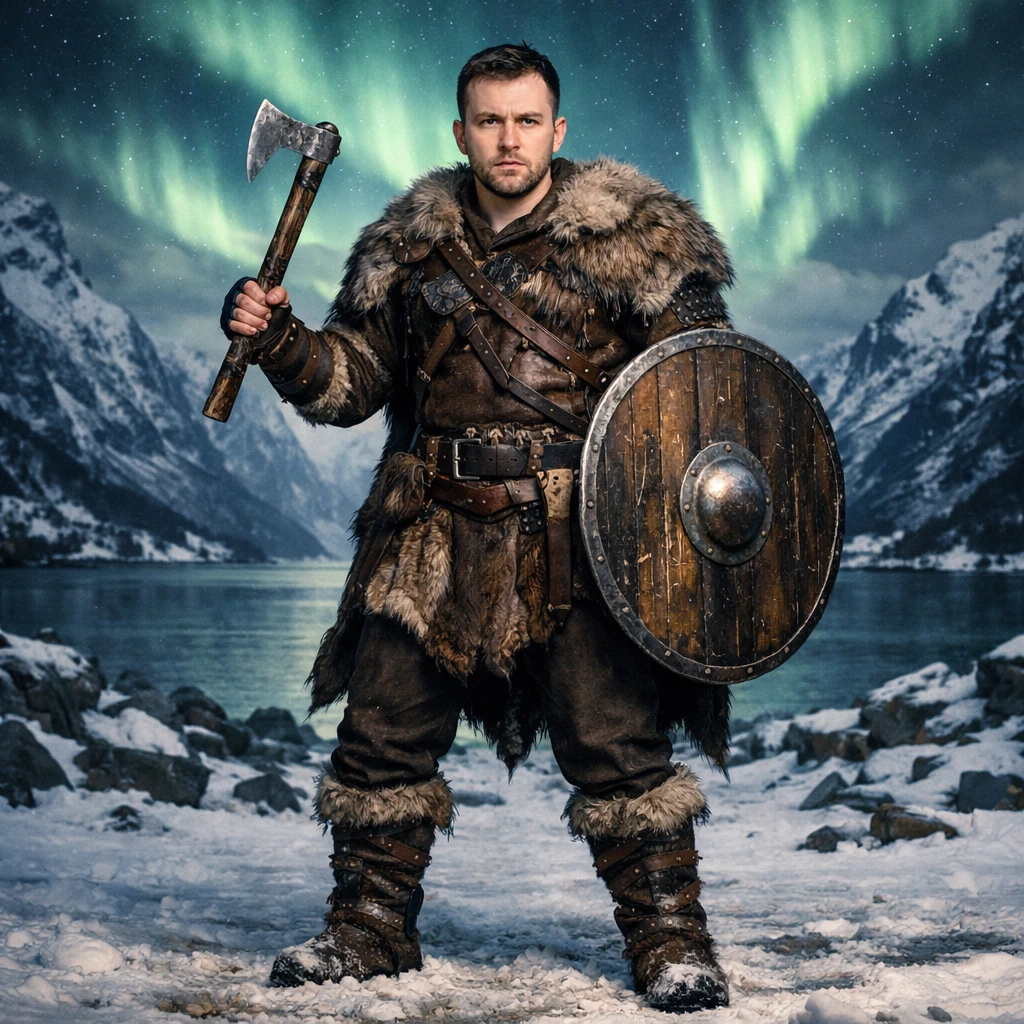Викинг на фоне северного сияния — GPT Image 1.5 промт