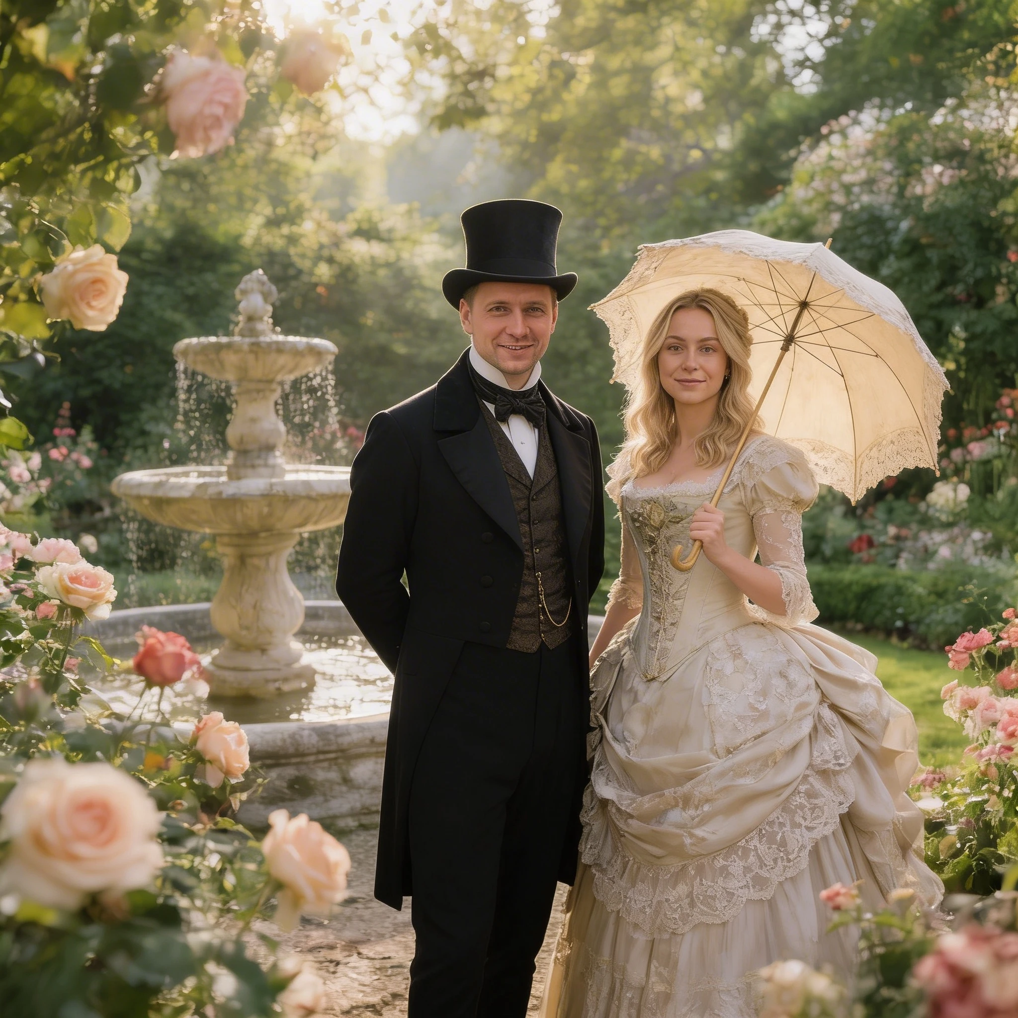 Викторианская прогулка в саду — Seedream 4.5 промт