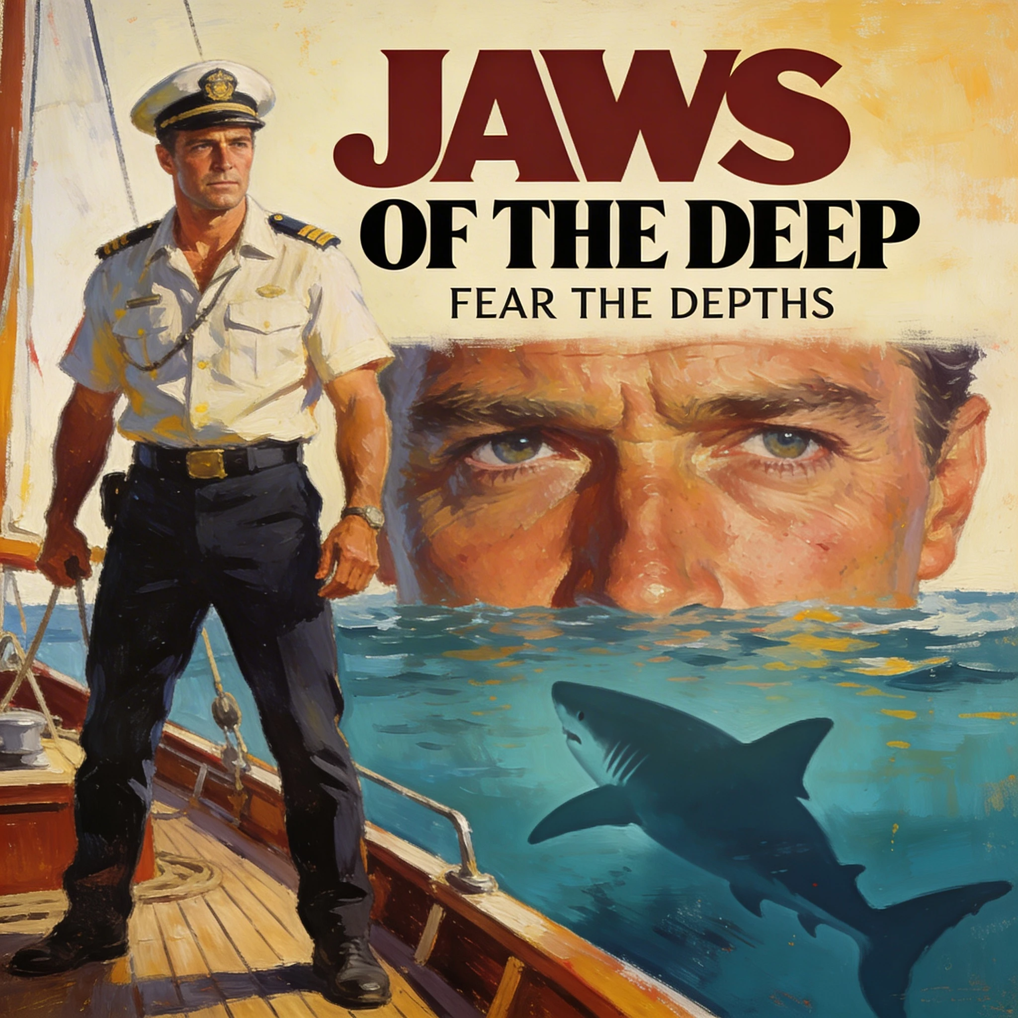 Винтажный постер «Челюсти» — Seedream 4.5 промт
