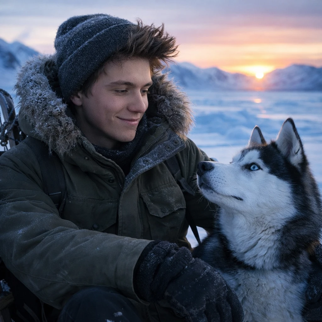 Владелец Хаски в Арктике — GPT Image 1.5 промт