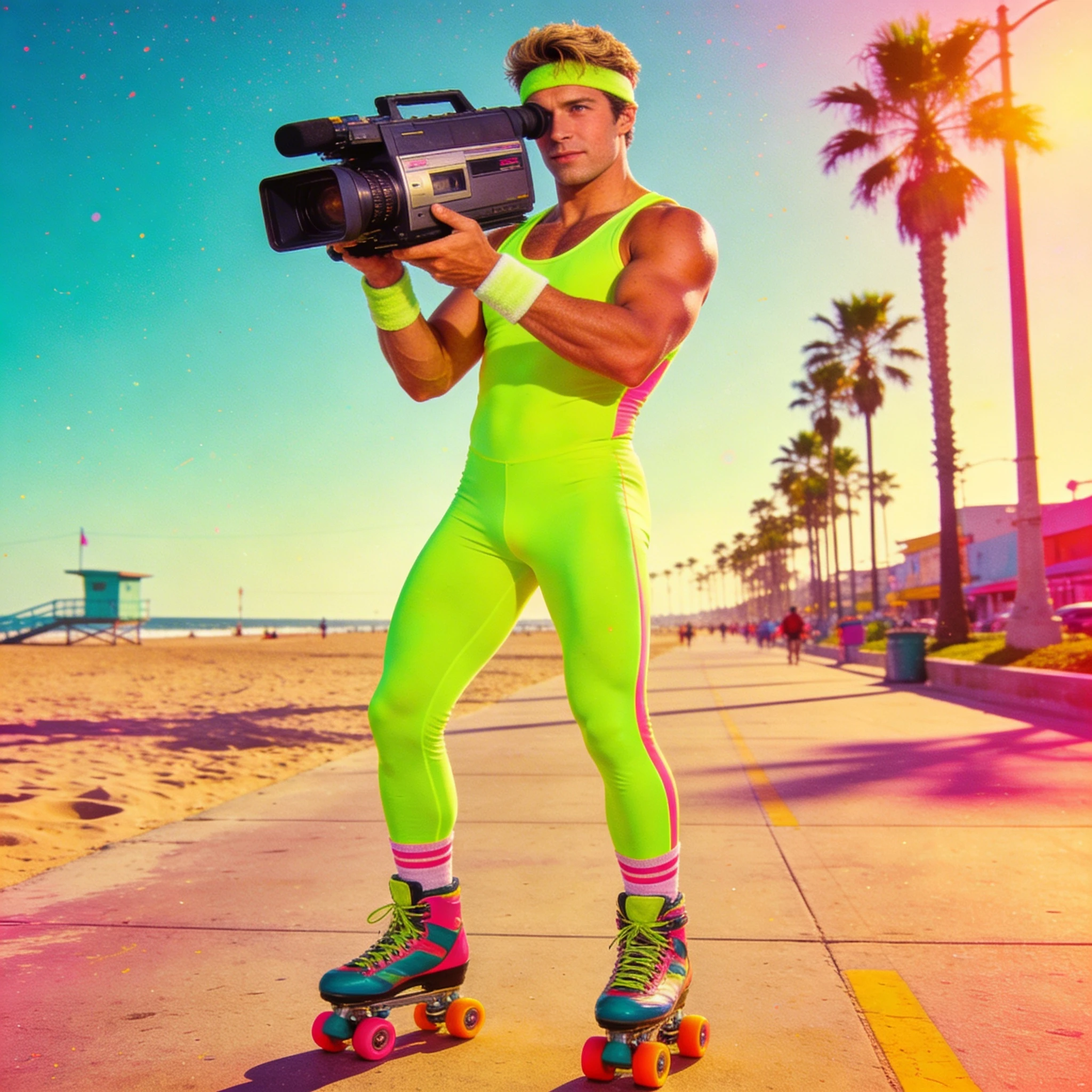 Влогер из 80-х на роликах — Seedream 4.5 промт