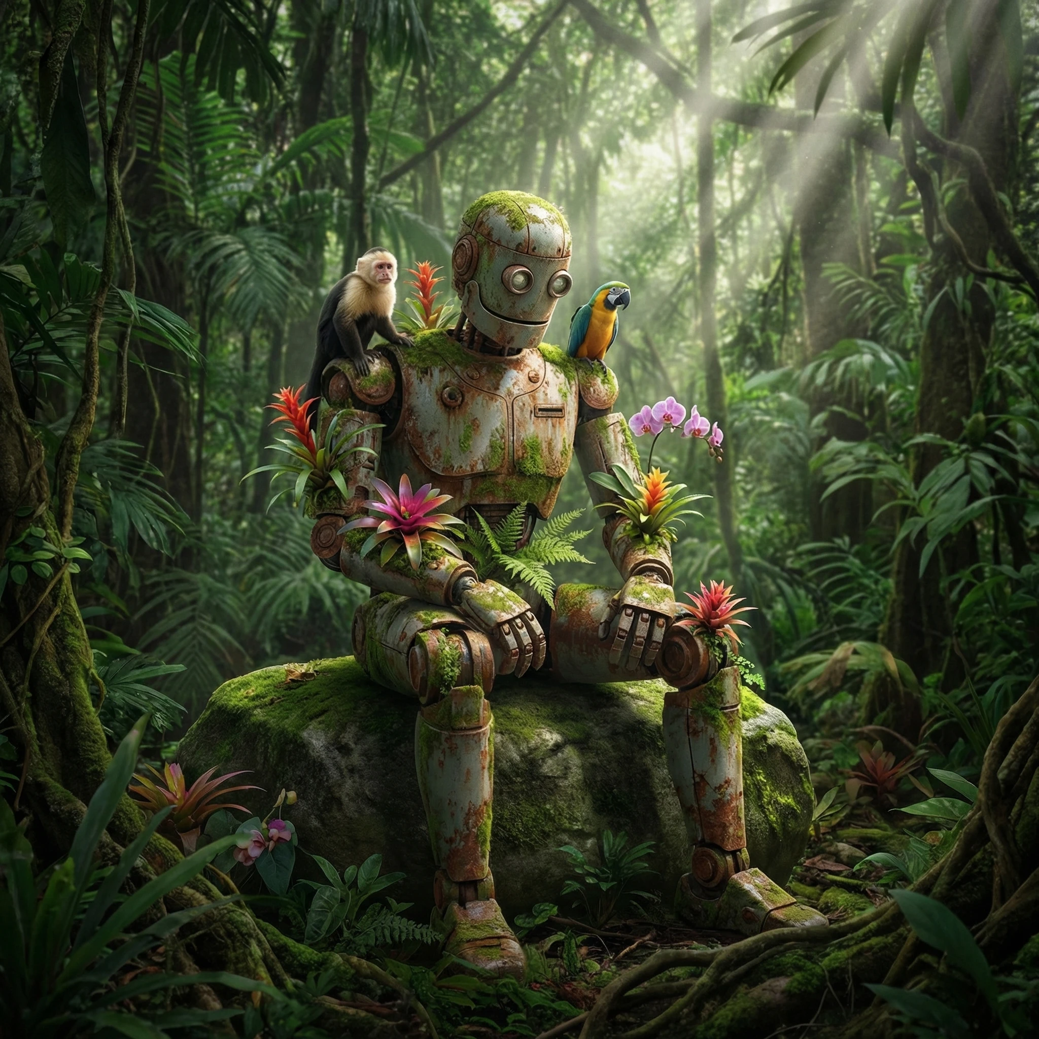 Забытый робот в джунглях — Nano Banana Pro промт