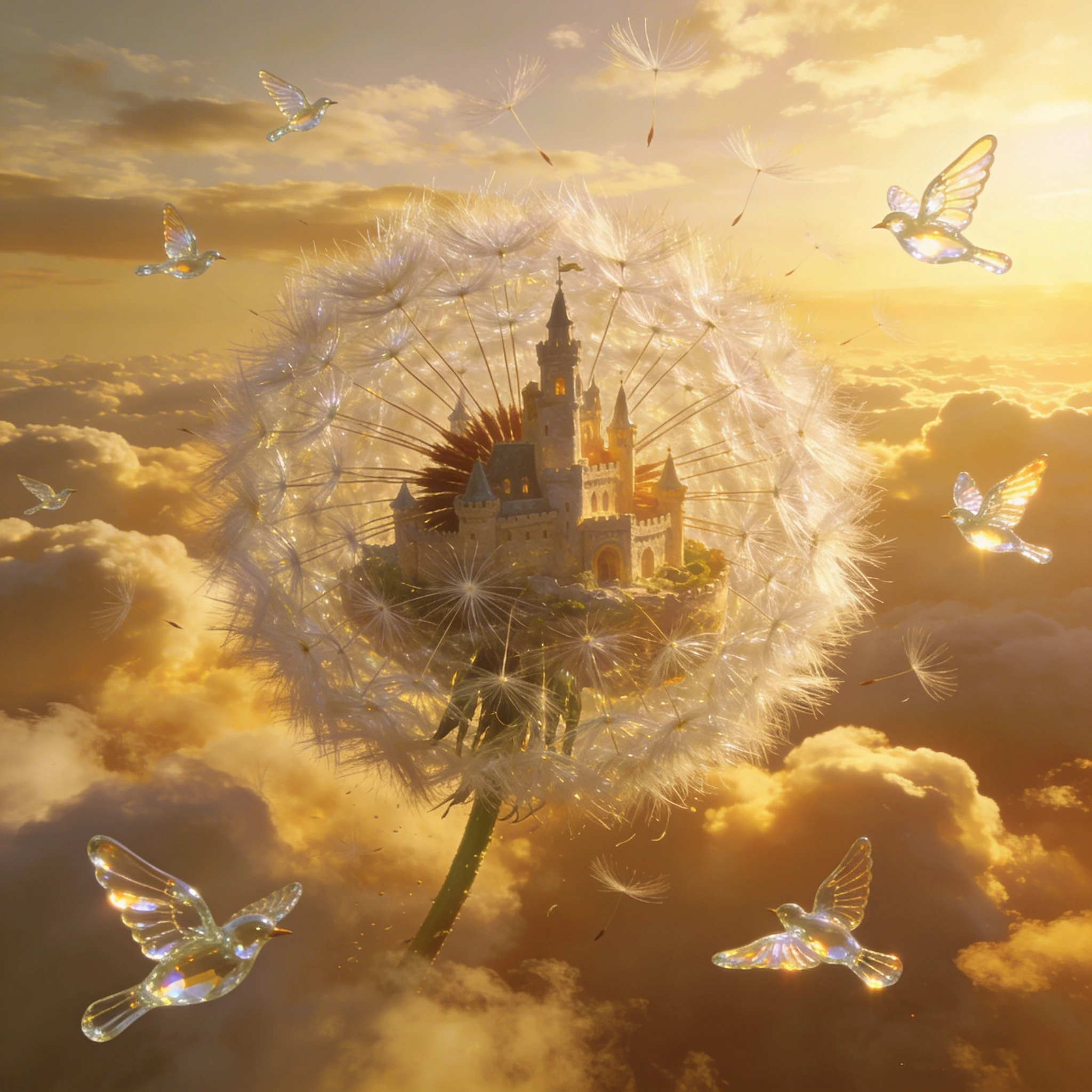 Замок-одуванчик в небесах — Seedream 4.5 промт