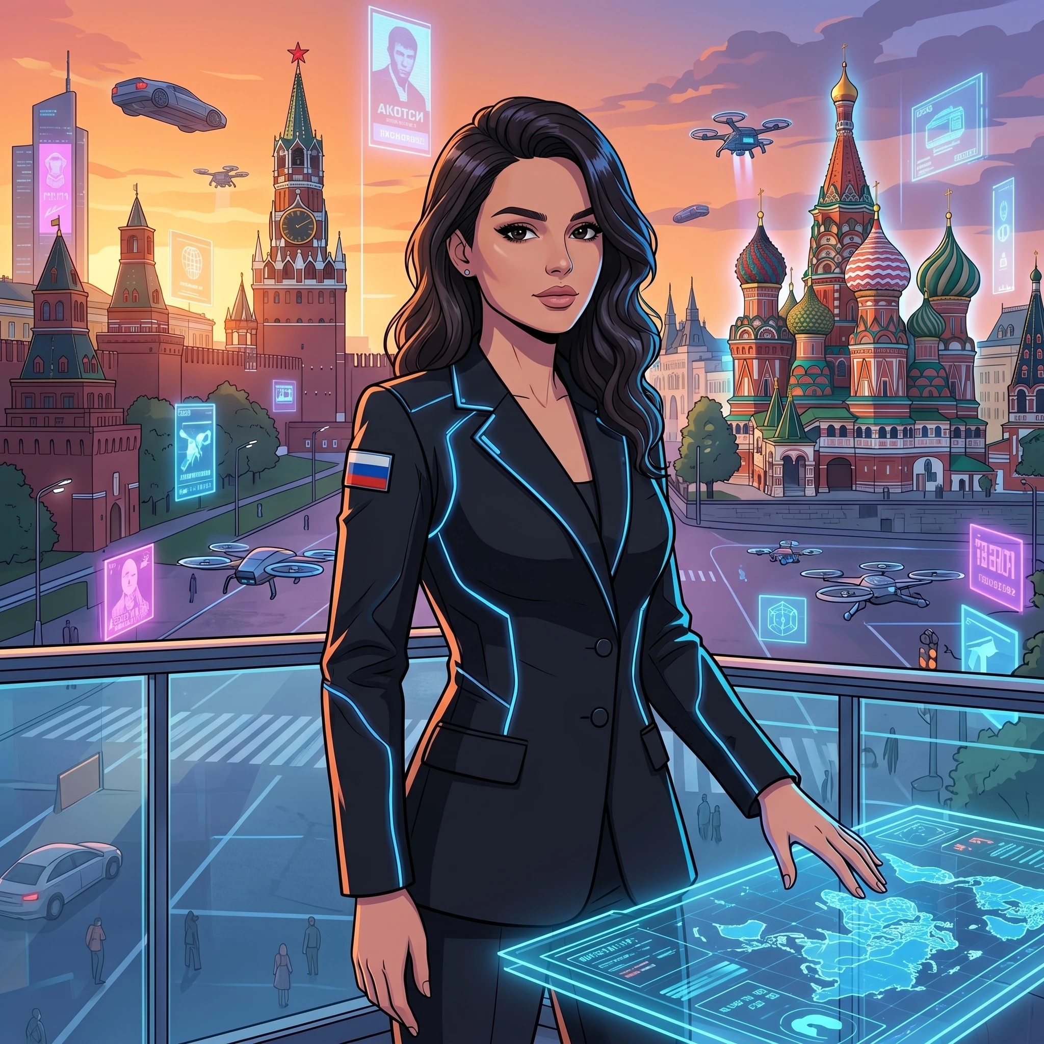 Защитница Техно-России: Аниме Арт — Nano Banana Pro промт