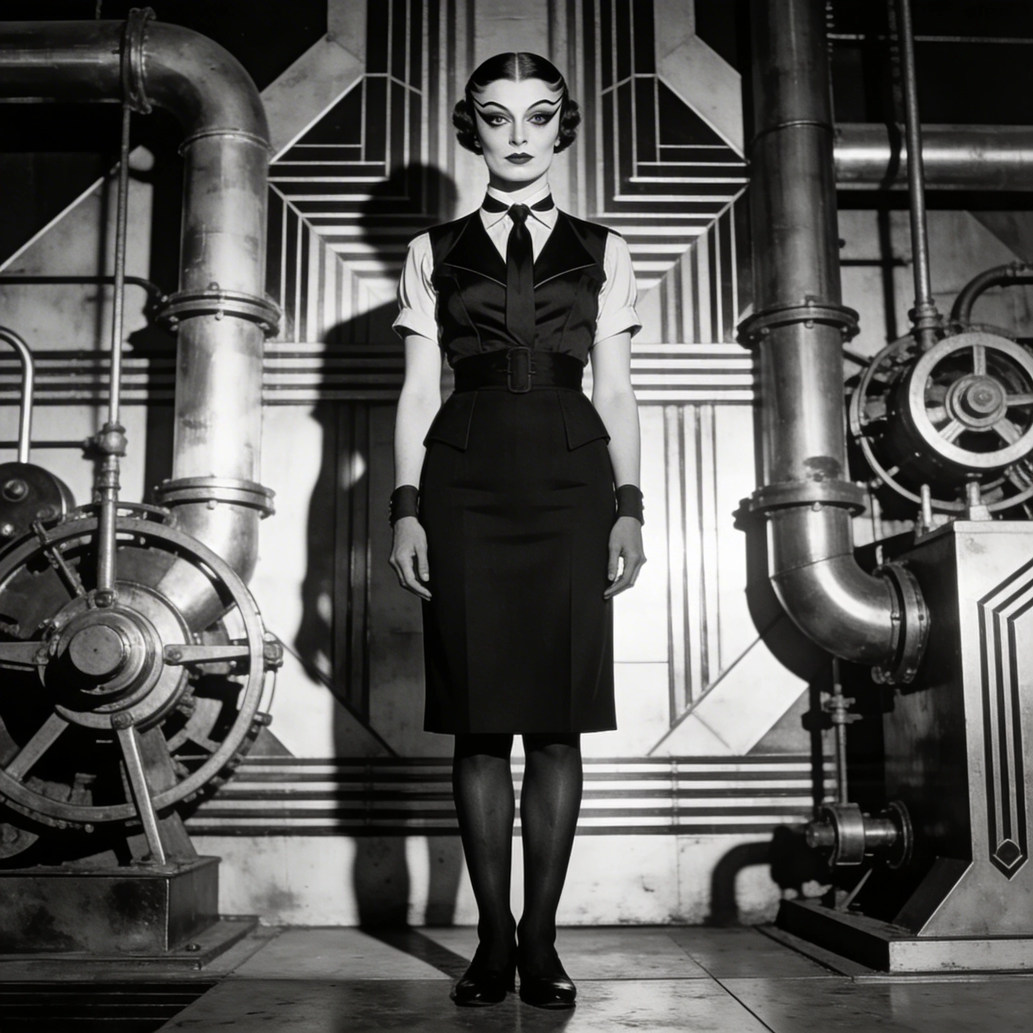 Звезда немого кино в стиле «Метрополис» — Seedream 4.5 промт