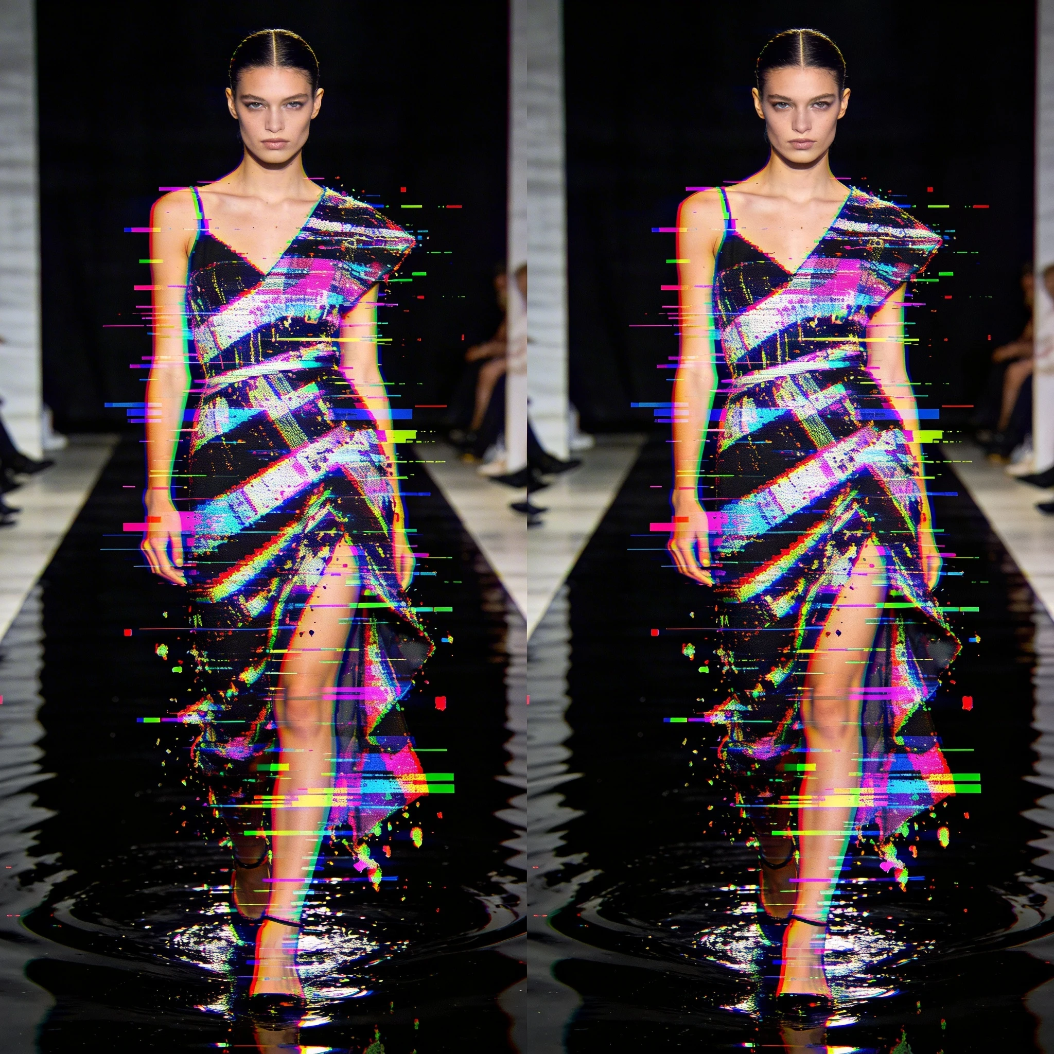 Звезда подиума в стиле Глитч-Кор — Seedream 4.5 промт